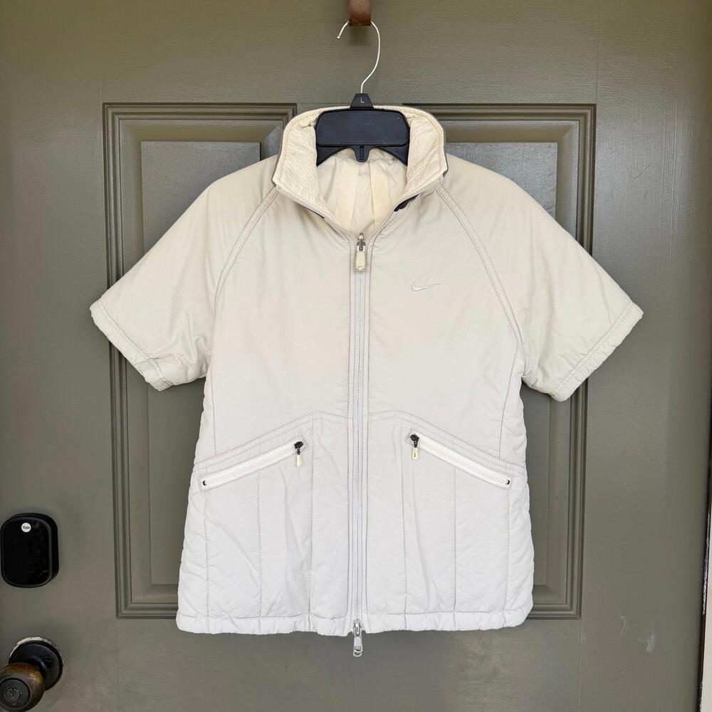Vintage Nike Golf‎ Reversible Short Sleeve Padded Jacket Ivory/Grey Size Small